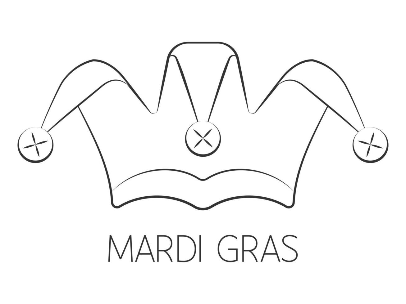 Mardi Gras hat. carnival symbol. Monochrome vector illustration. Isolated on white. Childrens coloring book.