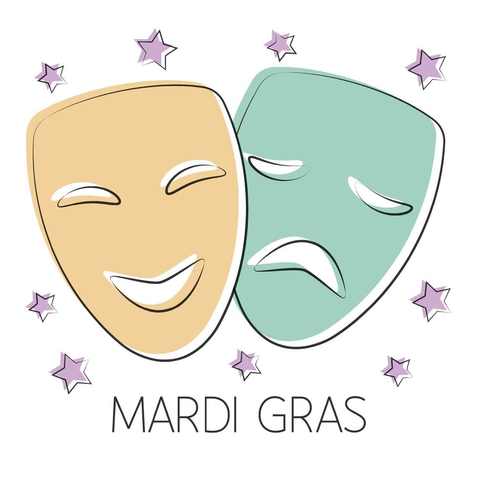 máscaras de comedia y tragedia mardi gras. símbolo de carnaval. ilustración vectorial de color. vector