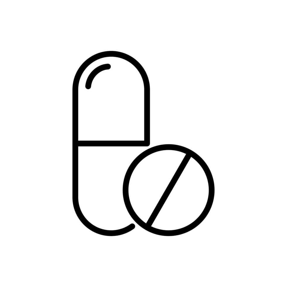 cápsula, píldora o tableta, medicamentos, ícono de medicina en el diseño de estilo de línea aislado en fondo blanco. trazo editable. vector