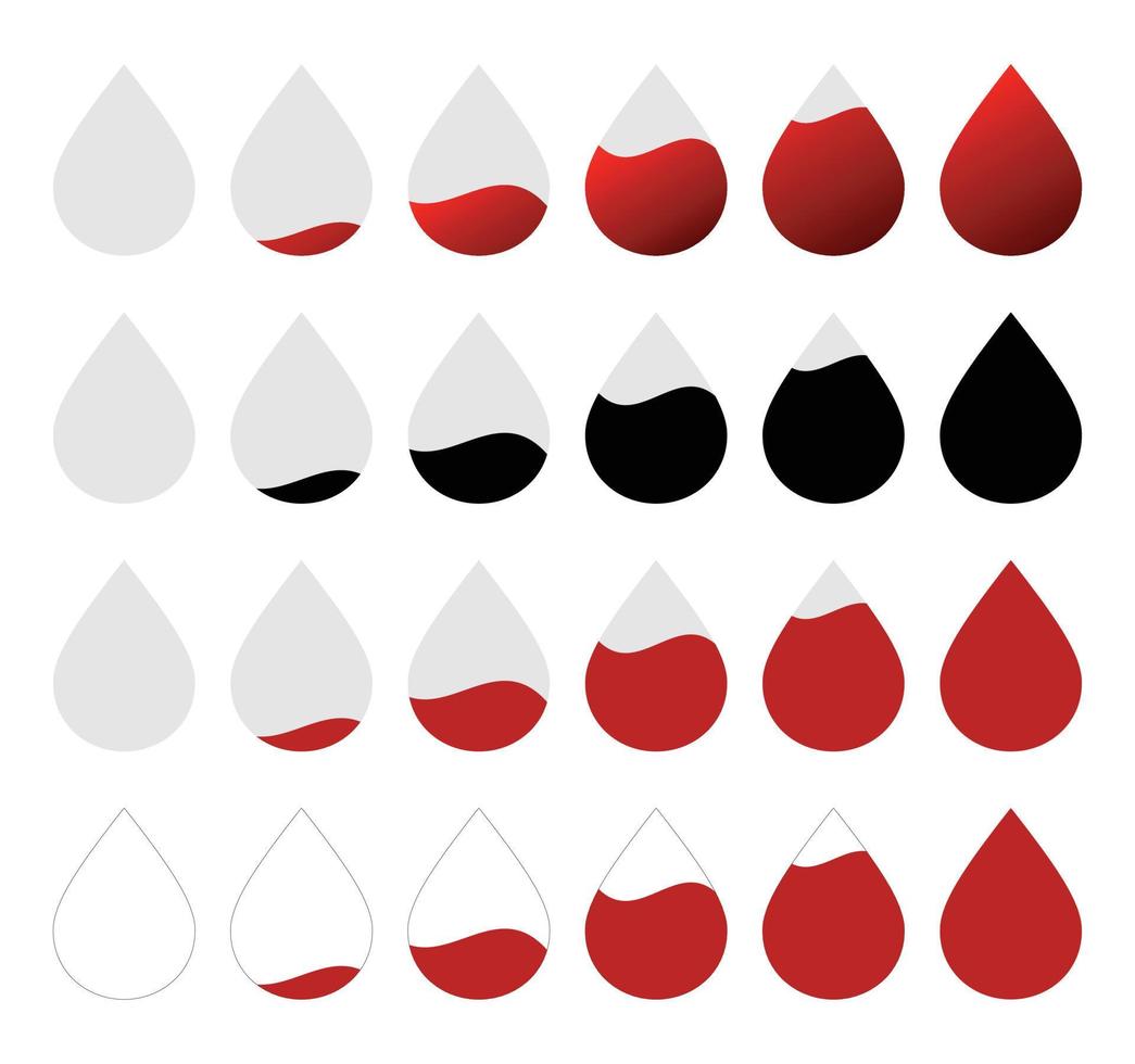 Set of blood drop level icons isolated on white background. vector