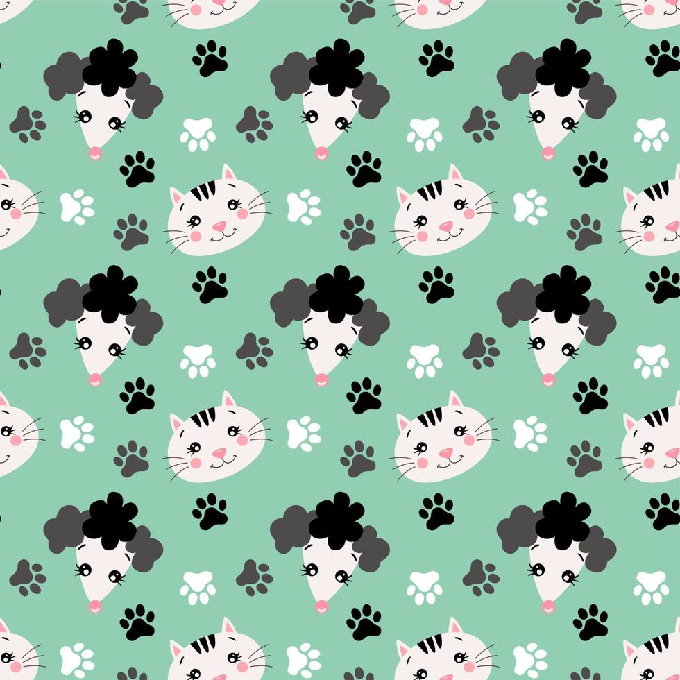 Seamless pattern background cute kitten and puppy vector