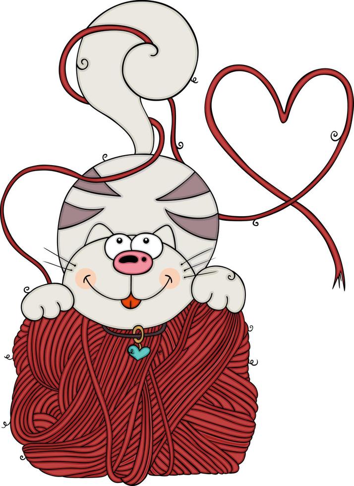 Funny cat with hank of red wool.cdr vector