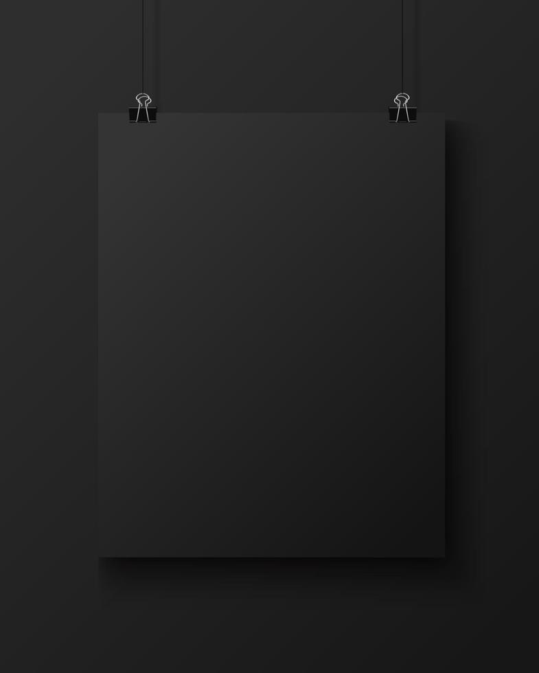 hoja negra vertical vacía de papel en la maqueta de la pared vector