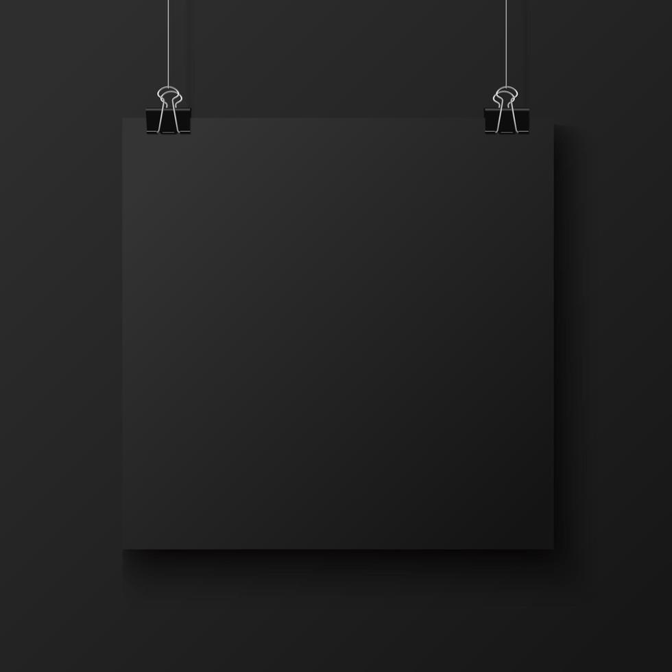 Empty Square Black Papper on the Wall Mockup vector