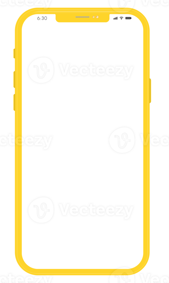 New version of yellow slim smartphone with blank white screen png