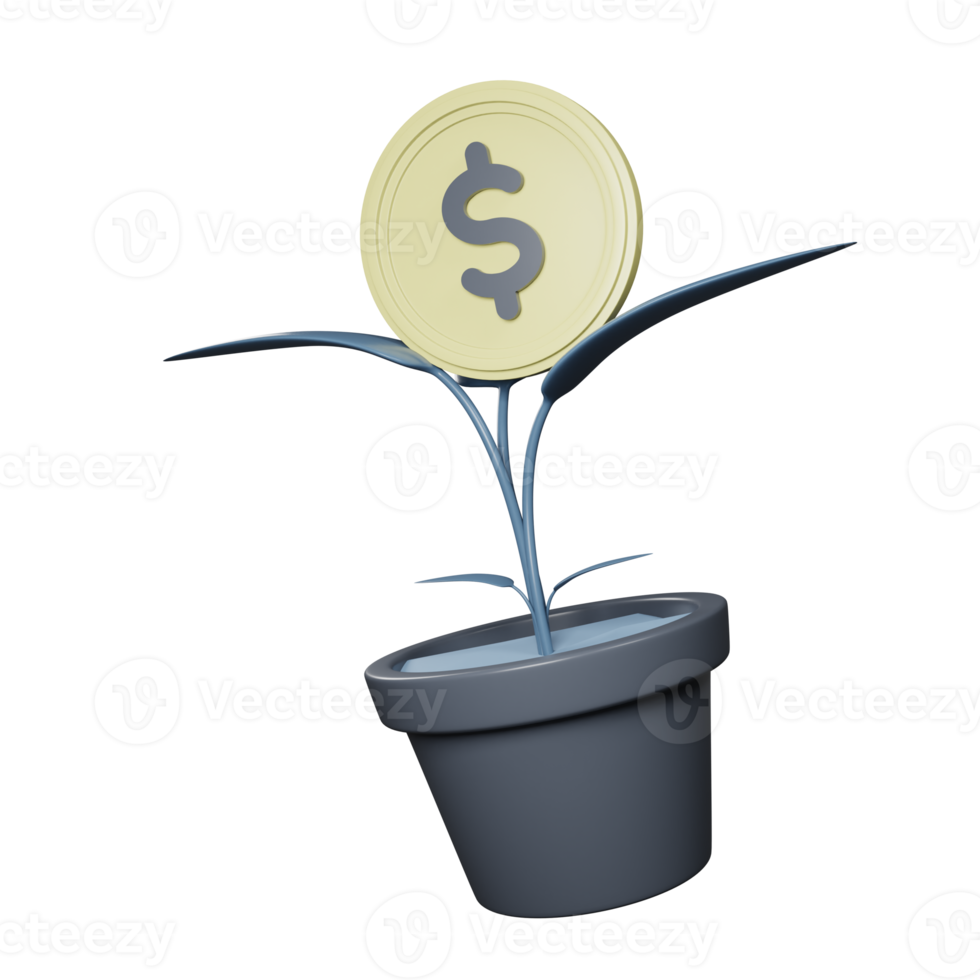 3D Plant in the Pot with Dollar Coin png