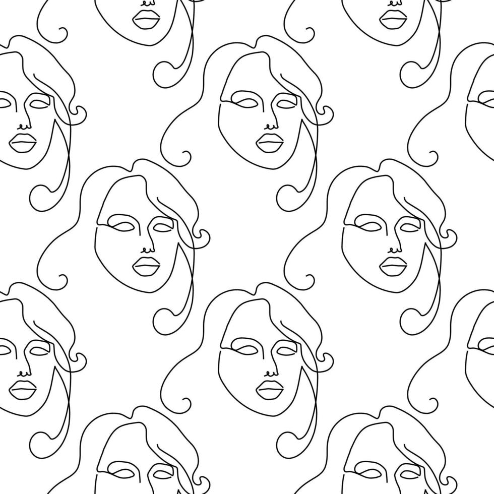 patrón impecable con cara de mujer ilustrada en un estilo de arte lineal sobre un fondo blanco vector