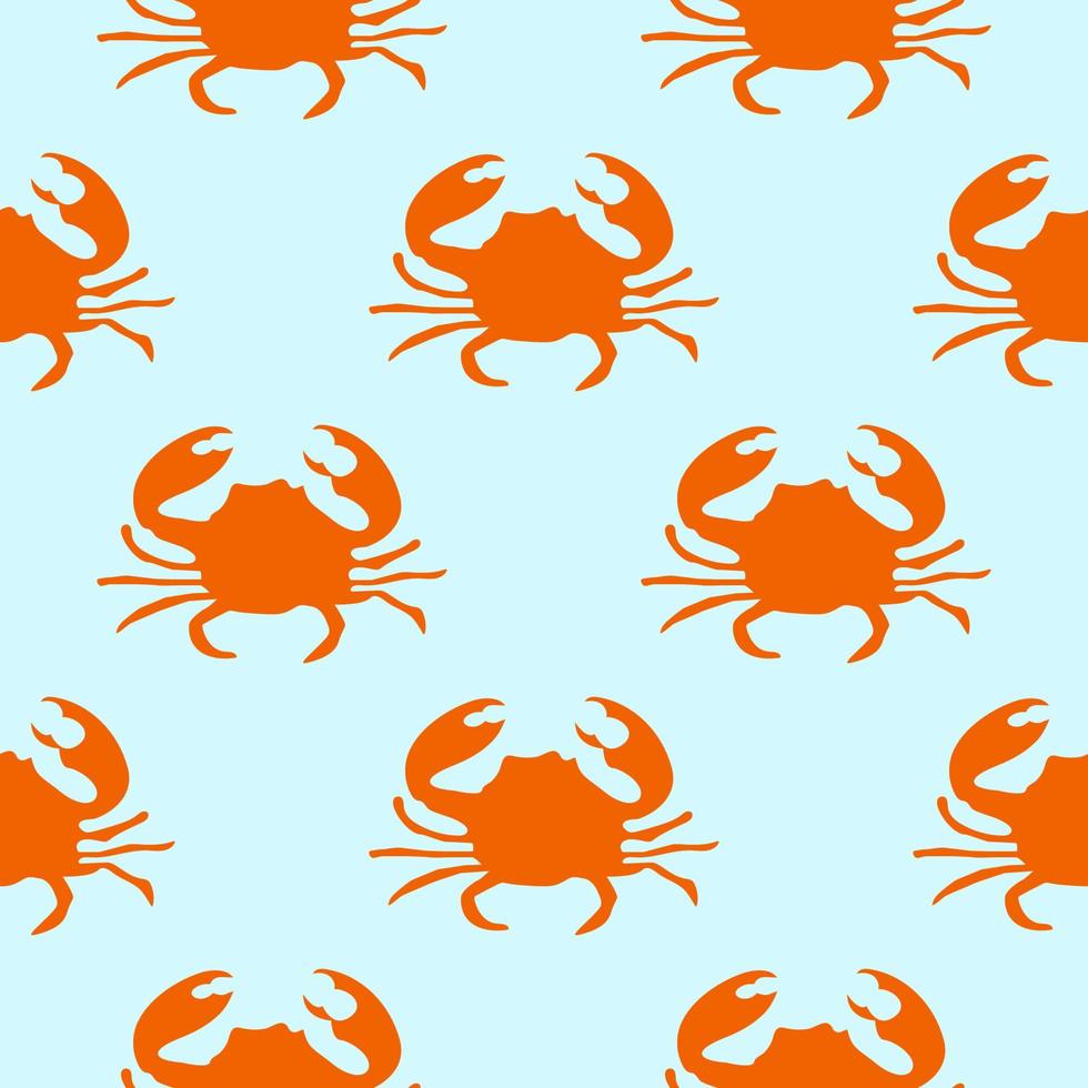 Seamless pattern with orange crab illustration on blue background vector