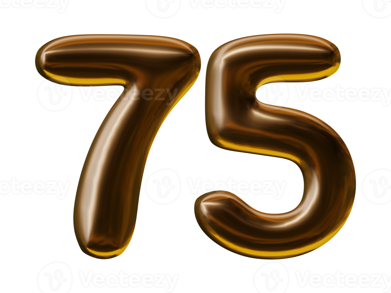 Number 75 design in 3d render png