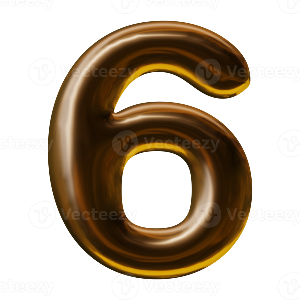 Number 6 design in 3d render png