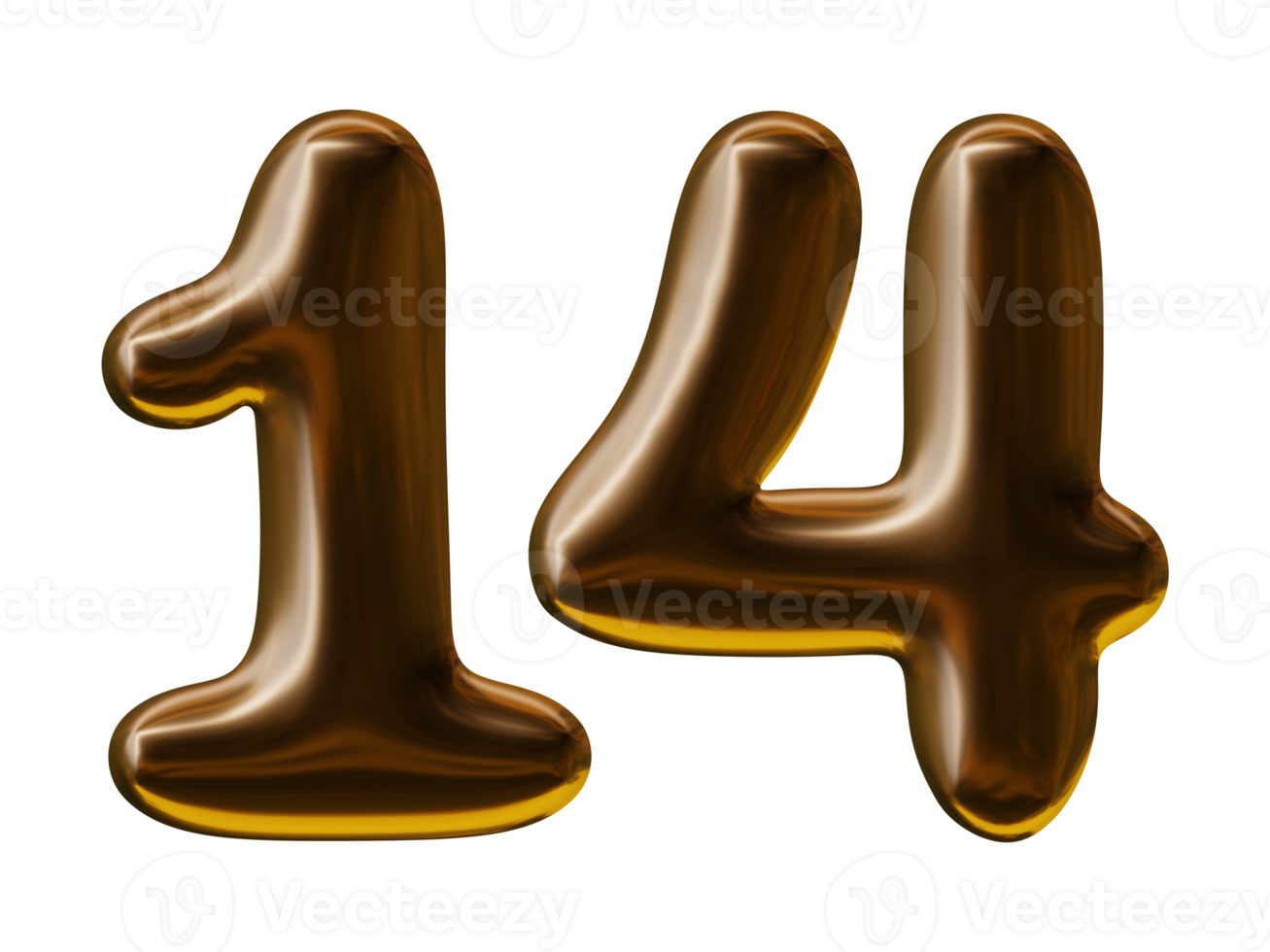 Number 14 design in 3d render png