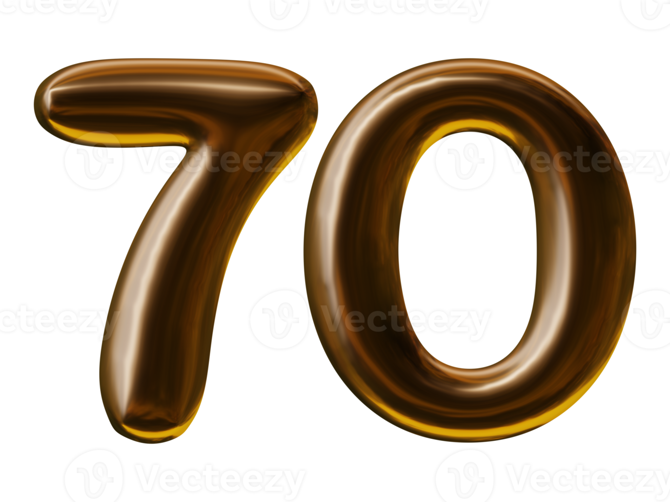 Number 70 design in 3d render png