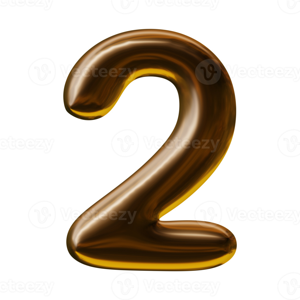 Number 2 design in 3d render png