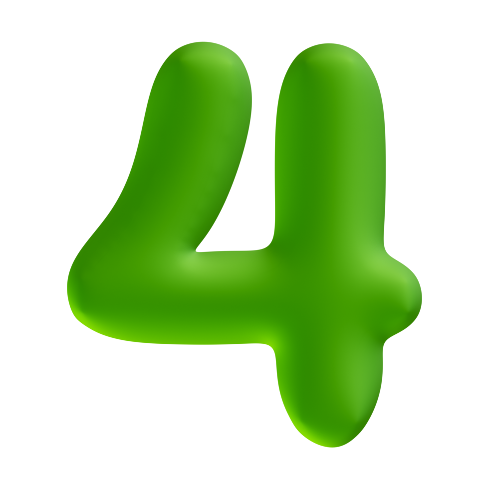 Number 4 Green 3D Render png