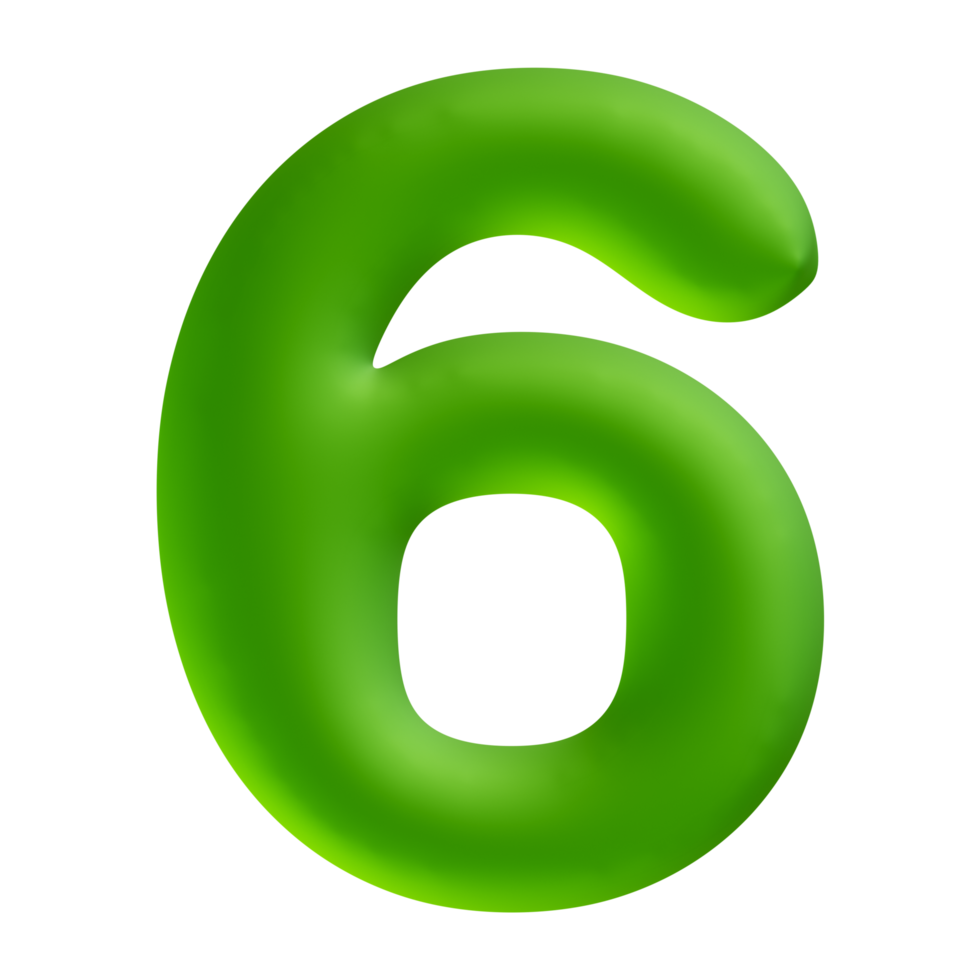 número 6 verde render 3d png