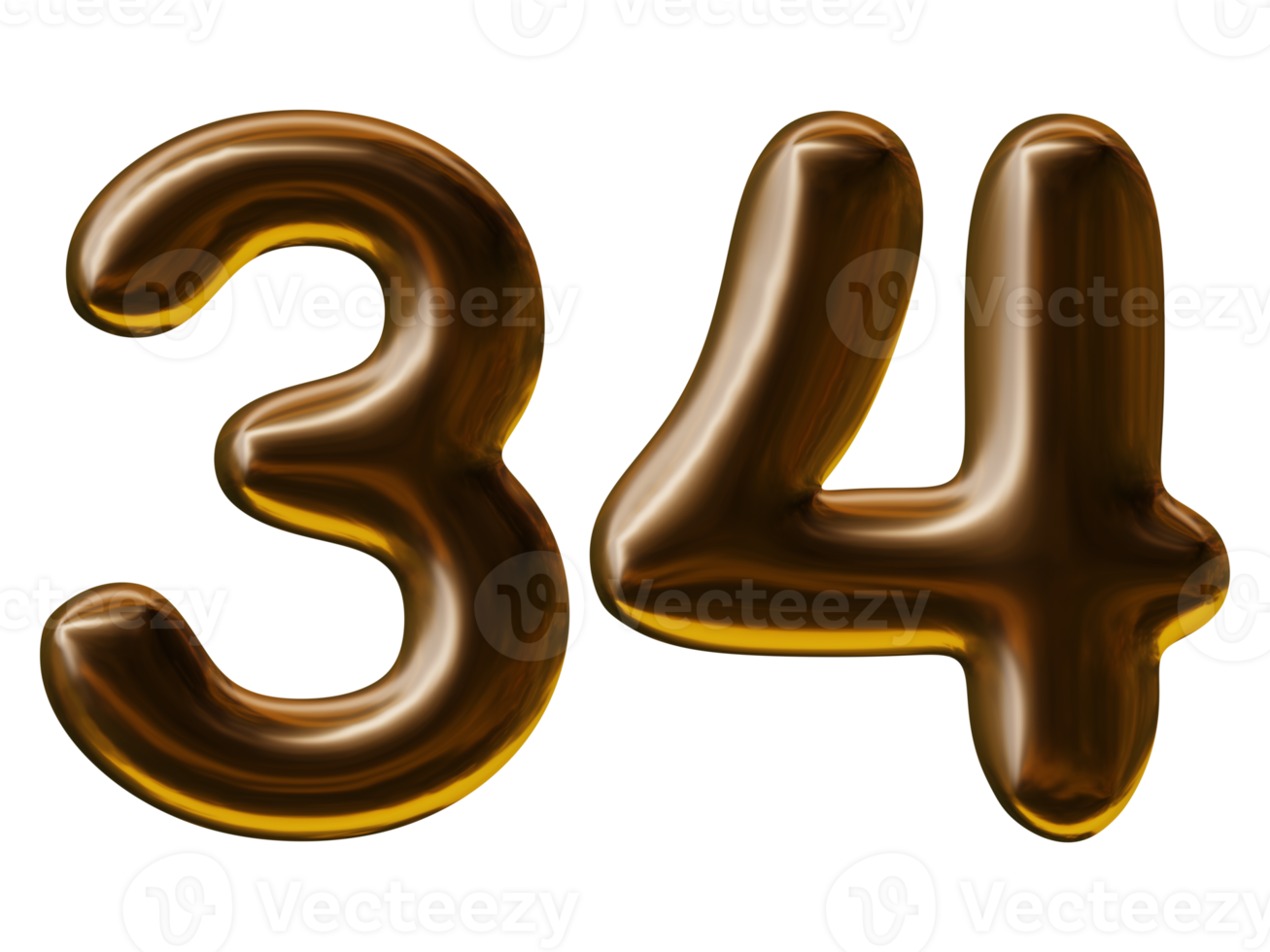 Number 34 design in 3d render png