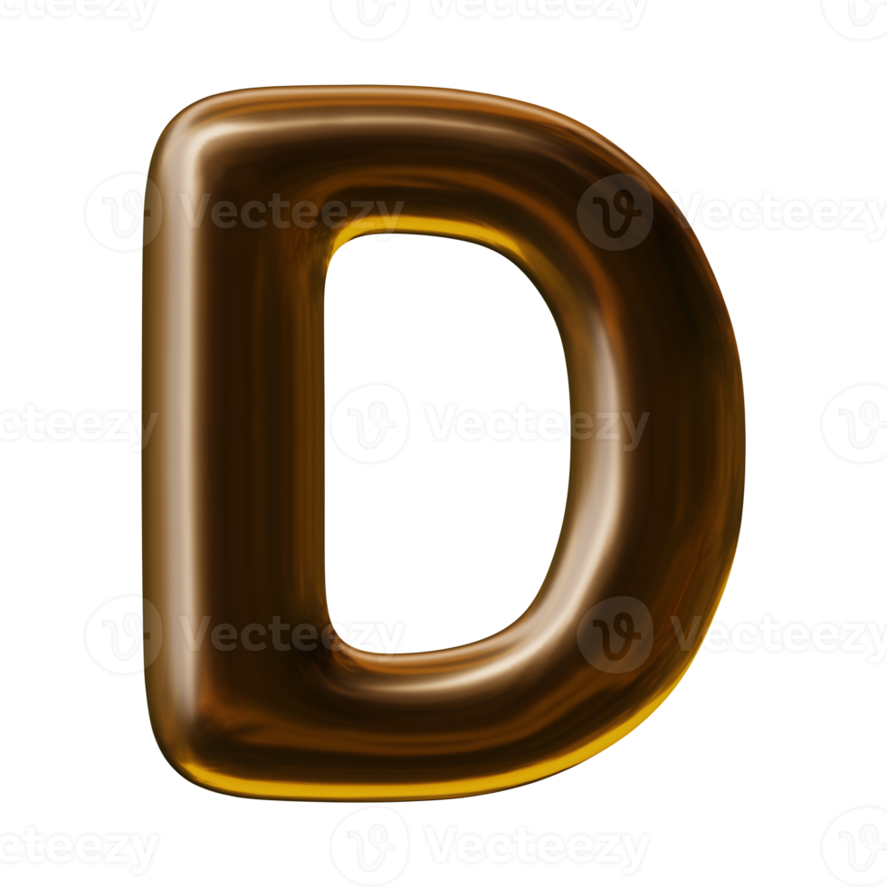 Alphabet letter d in 3d render png