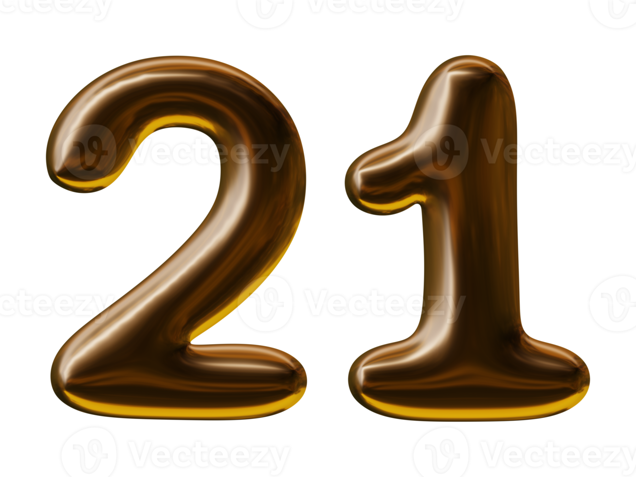 Number 21 design in 3d render png