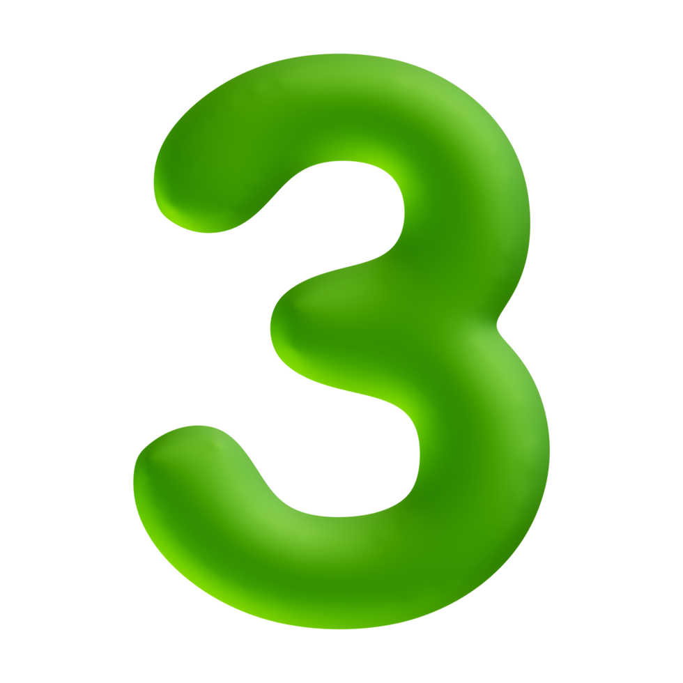 Number 3 Green 3D Render png