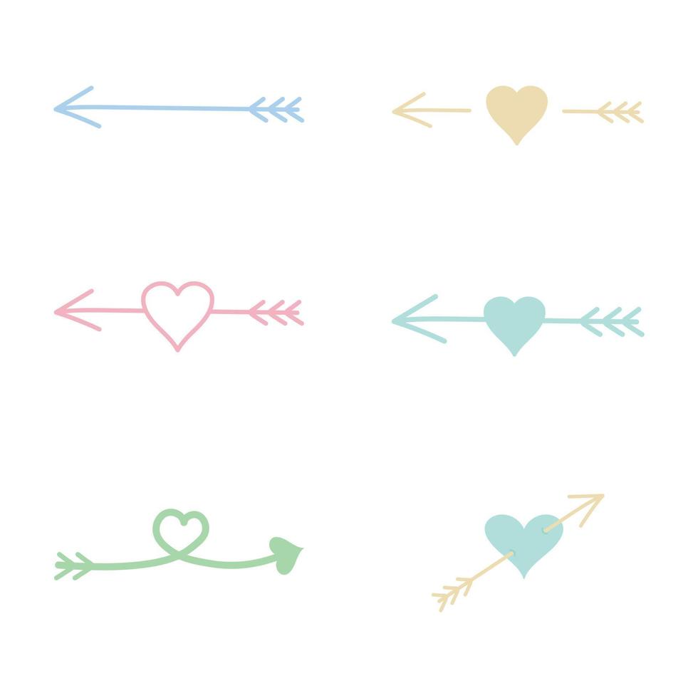 Set of arrows with a heart. Vector