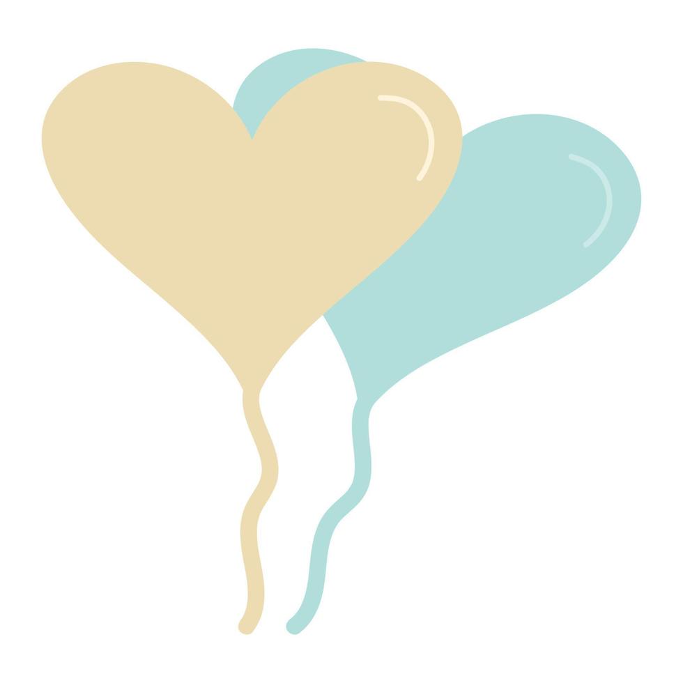 Two heart-shaped balloons. Flat vector illustration