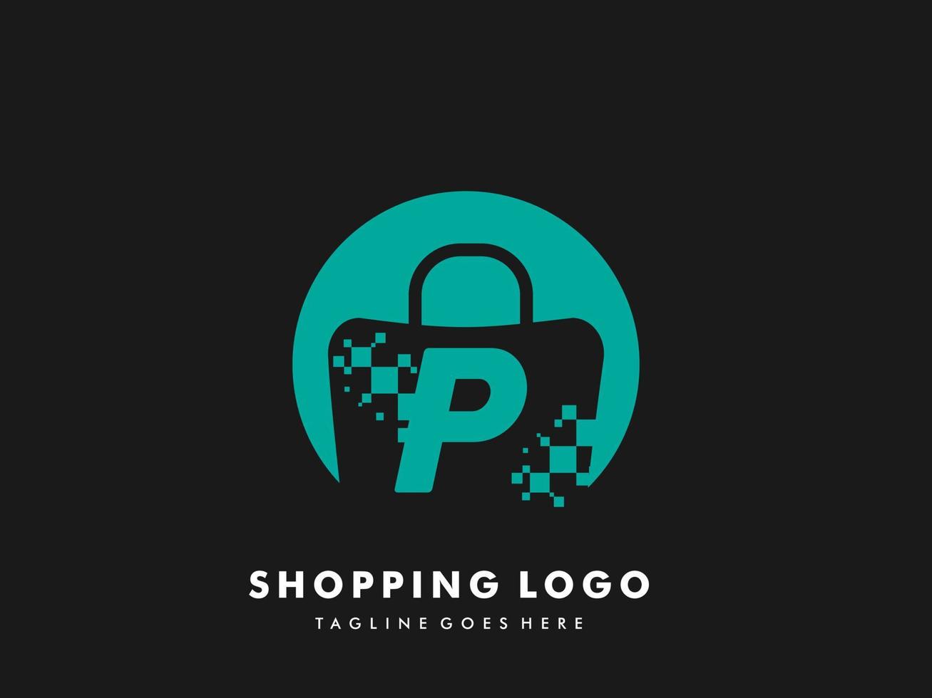 bolsa de compras vectorial círculo aislado con letra p, icono de compras rápidas, tienda rápida creativa, plantillas de logotipo de compras rápidas creativas. vector