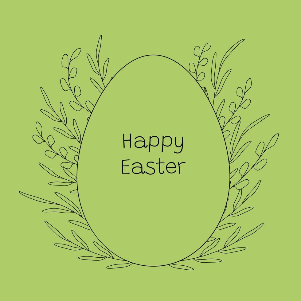 Happy easter greeting card line art on green background vector