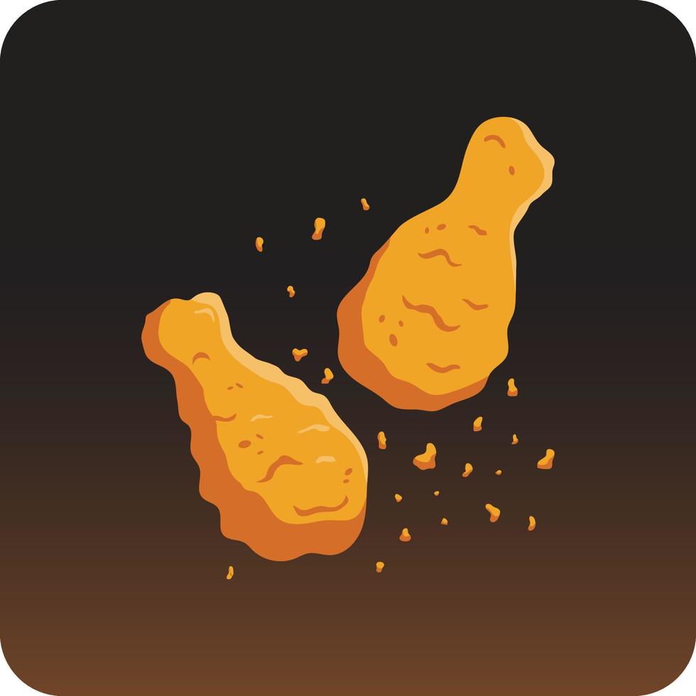 Fried chicken leg, vector illustration, isolated on black background.