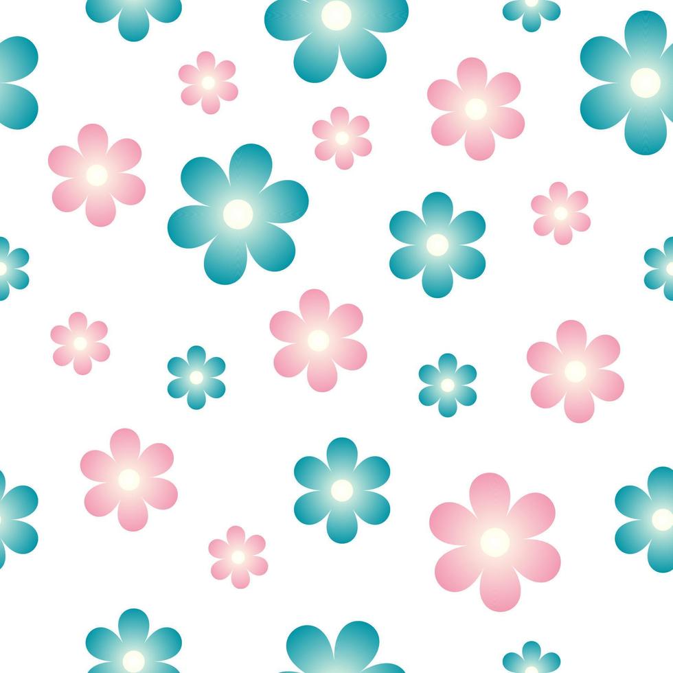 Seamless pattern of pink and blue flowers on a white background vector