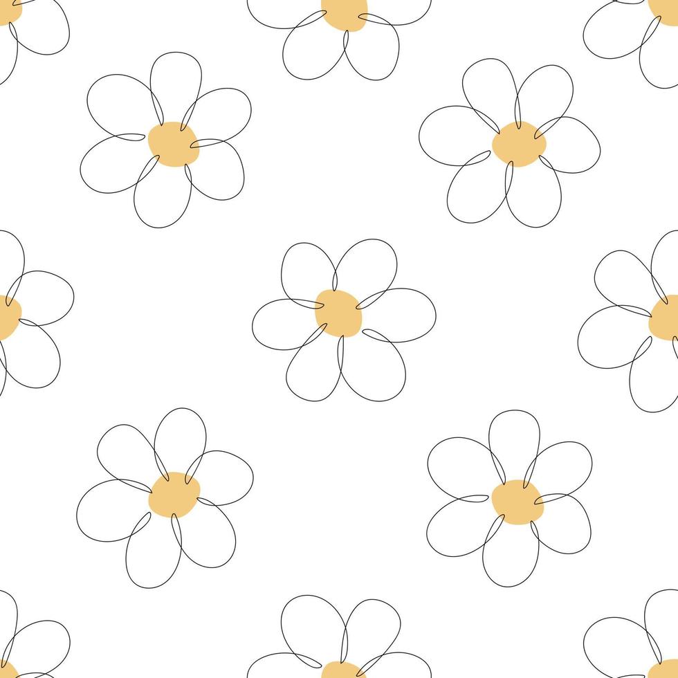Seamless pattern of flowers in continuous one line drawing style vector