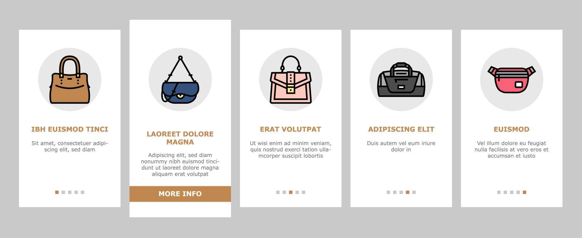 bag handbag woman purse fashion onboarding icons set vector