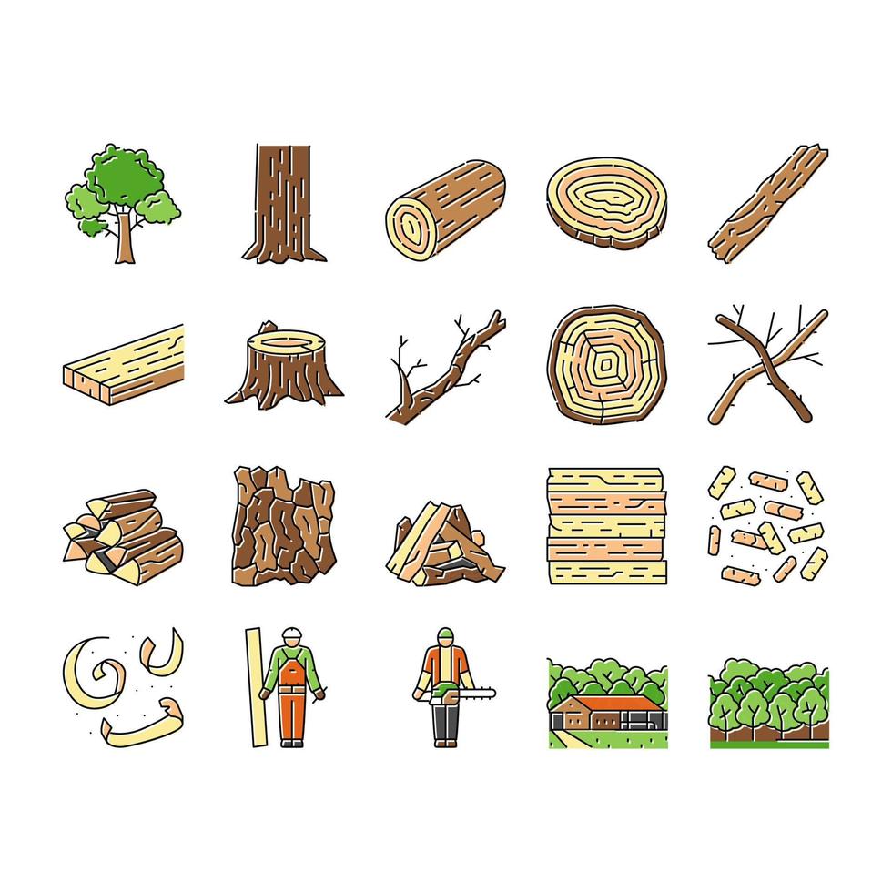 wood timber tree wooden material icons set vector