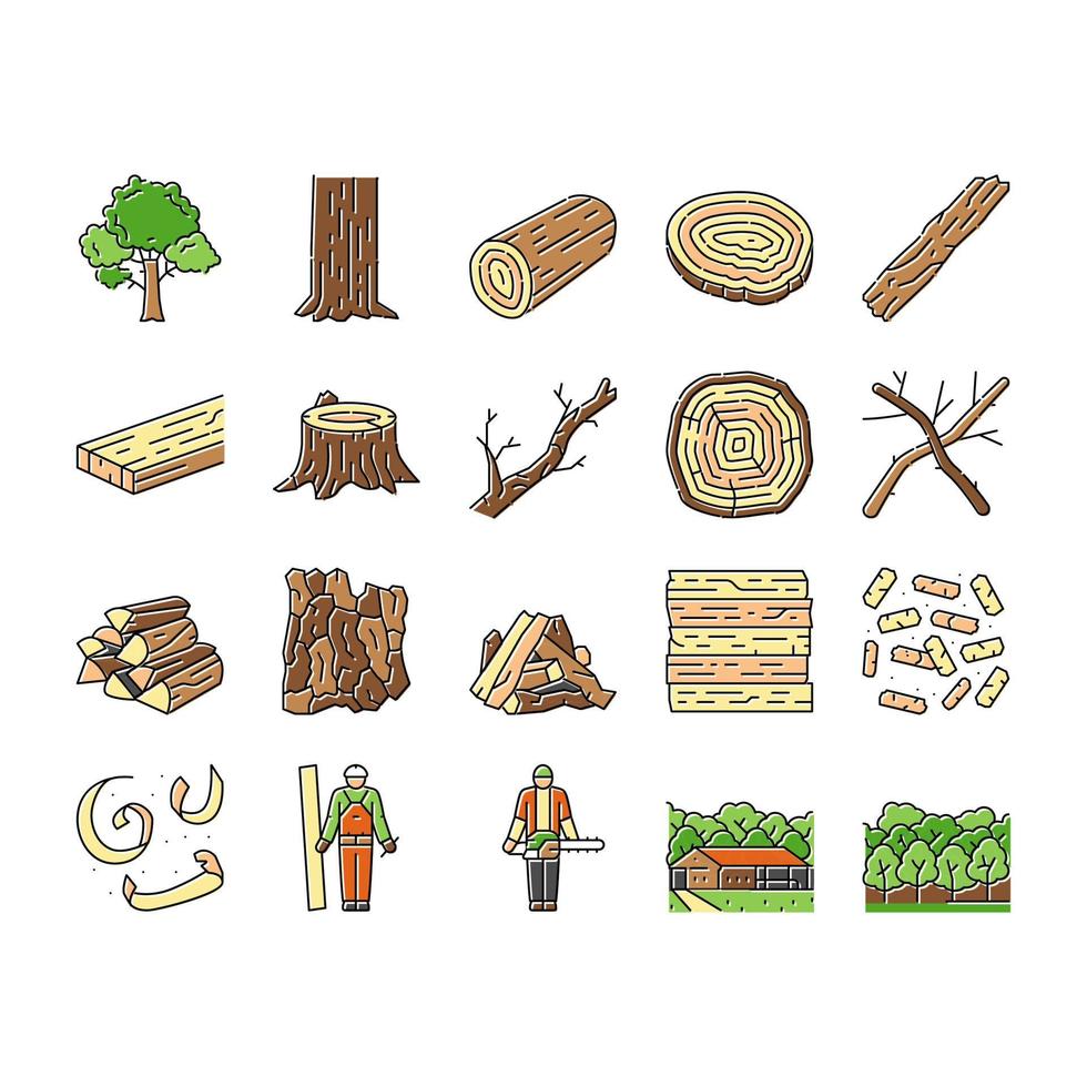 wood timber tree wooden material icons set vector