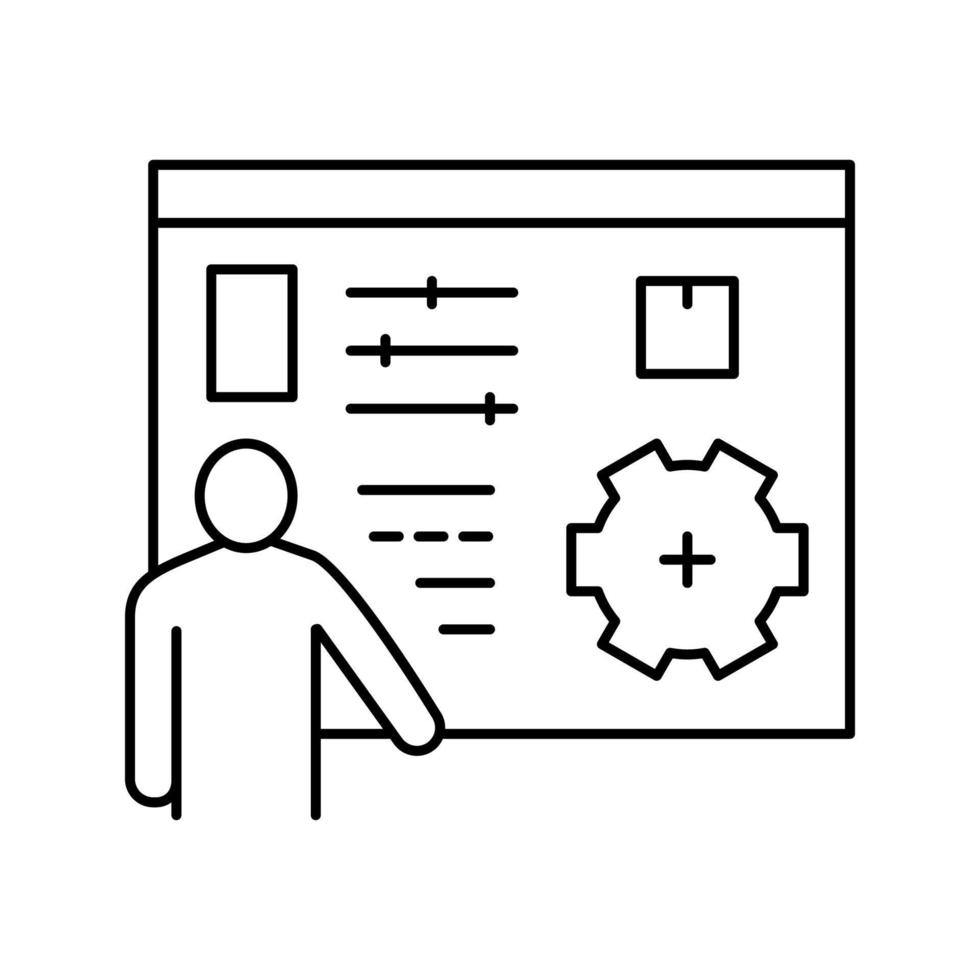 características de la caja presentación línea icono vector ilustración