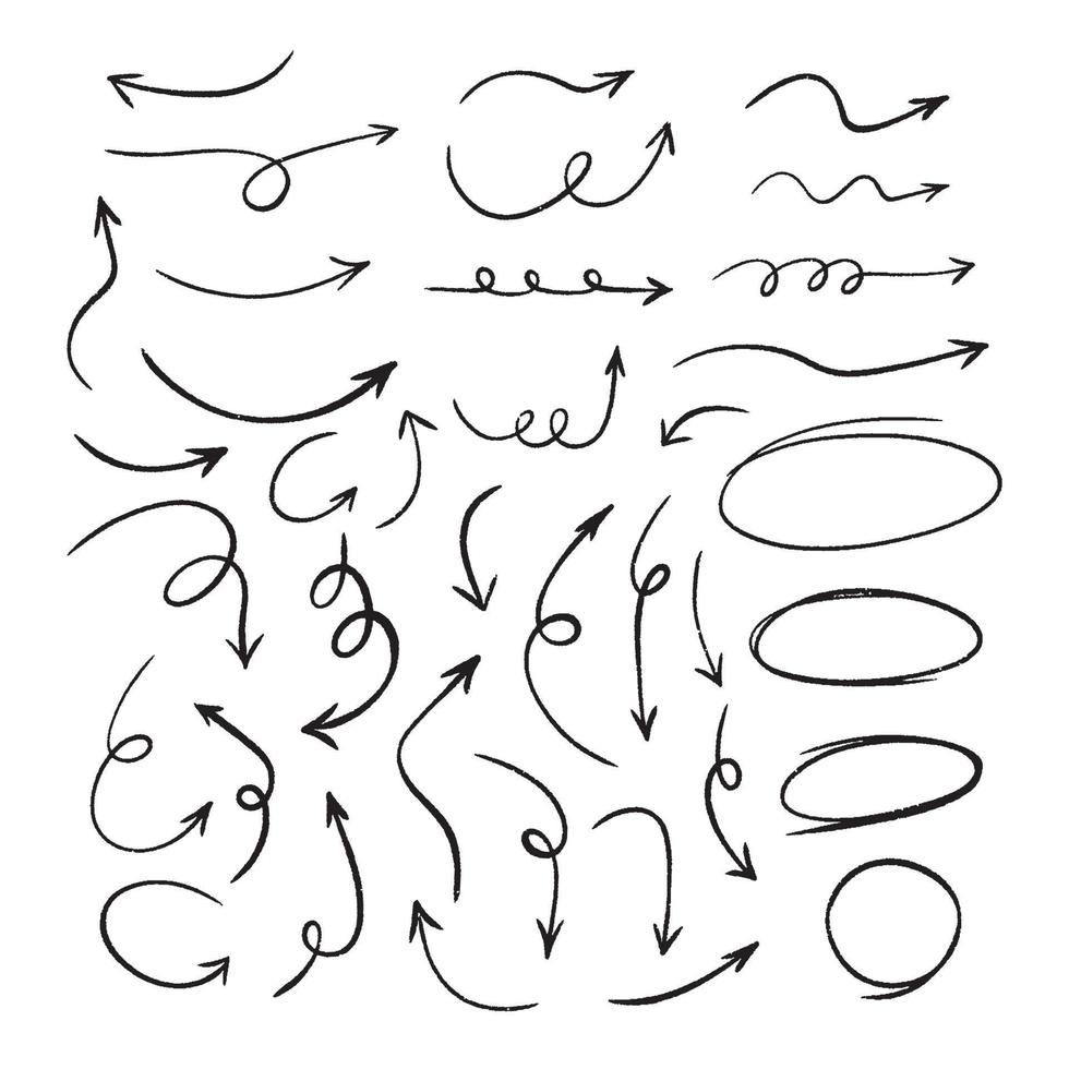 Set hand drawn arrows. Simple arrows isolated on white background vector