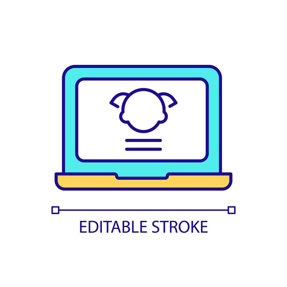 Tablet computer for children RGB color icon. Personal digital device for kid. Parental control on internet network. Isolated vector illustration. Simple filled line drawing. Editable stroke