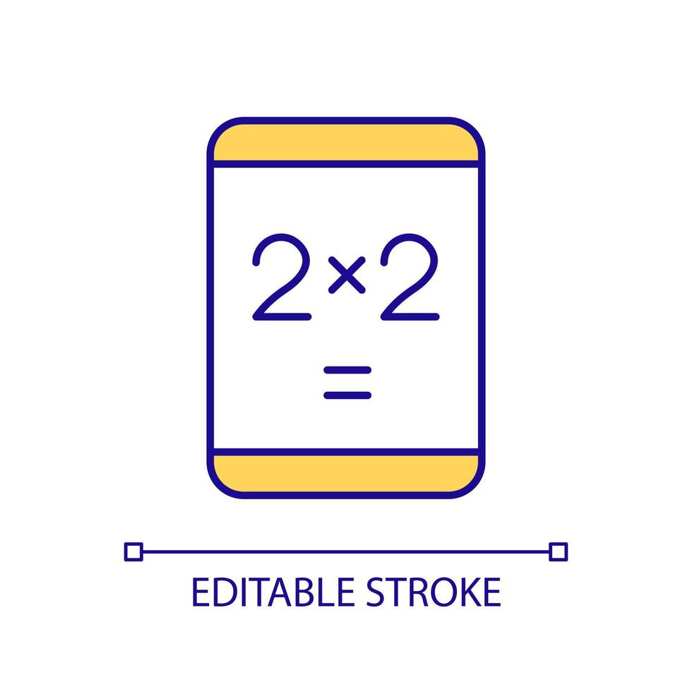 Calculator app on tablet computer RGB color icon. Software for education and business. Digital accounting tools. Isolated vector illustration. Simple filled line drawing. Editable stroke
