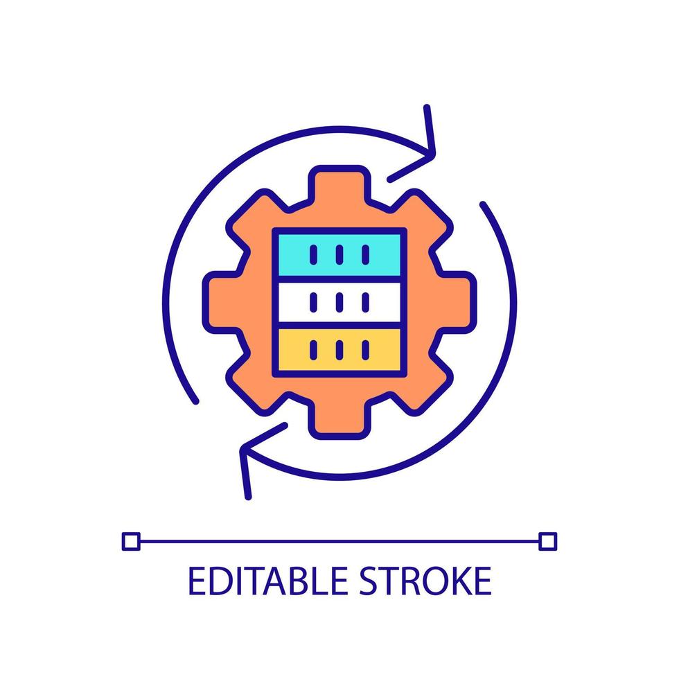 Update of digital data storage RGB color icon. Datacenter settings upgrade. Information and communication technology. Isolated vector illustration. Simple filled line drawing. Editable stroke