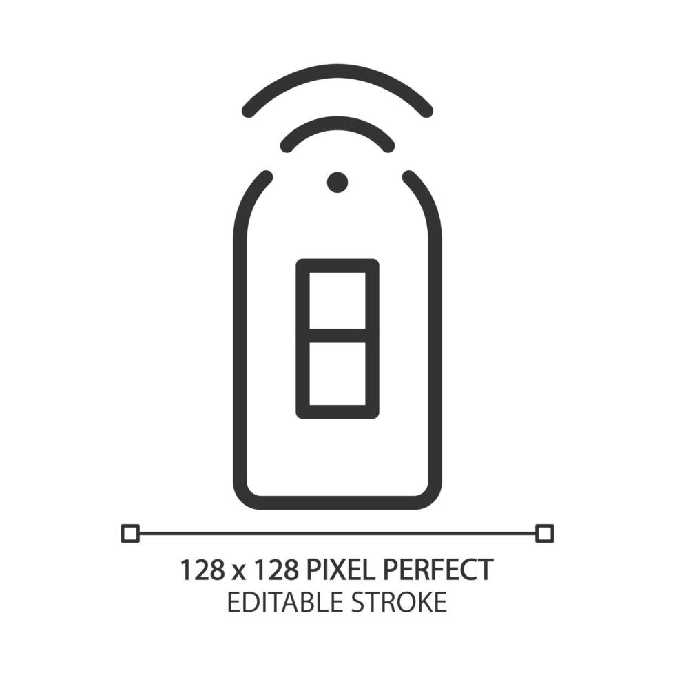 Smart light switch pixel perfect linear icon. Remote control of home lighting via smartphone. Automated device. Thin line illustration. Contour symbol. Vector outline drawing. Editable stroke