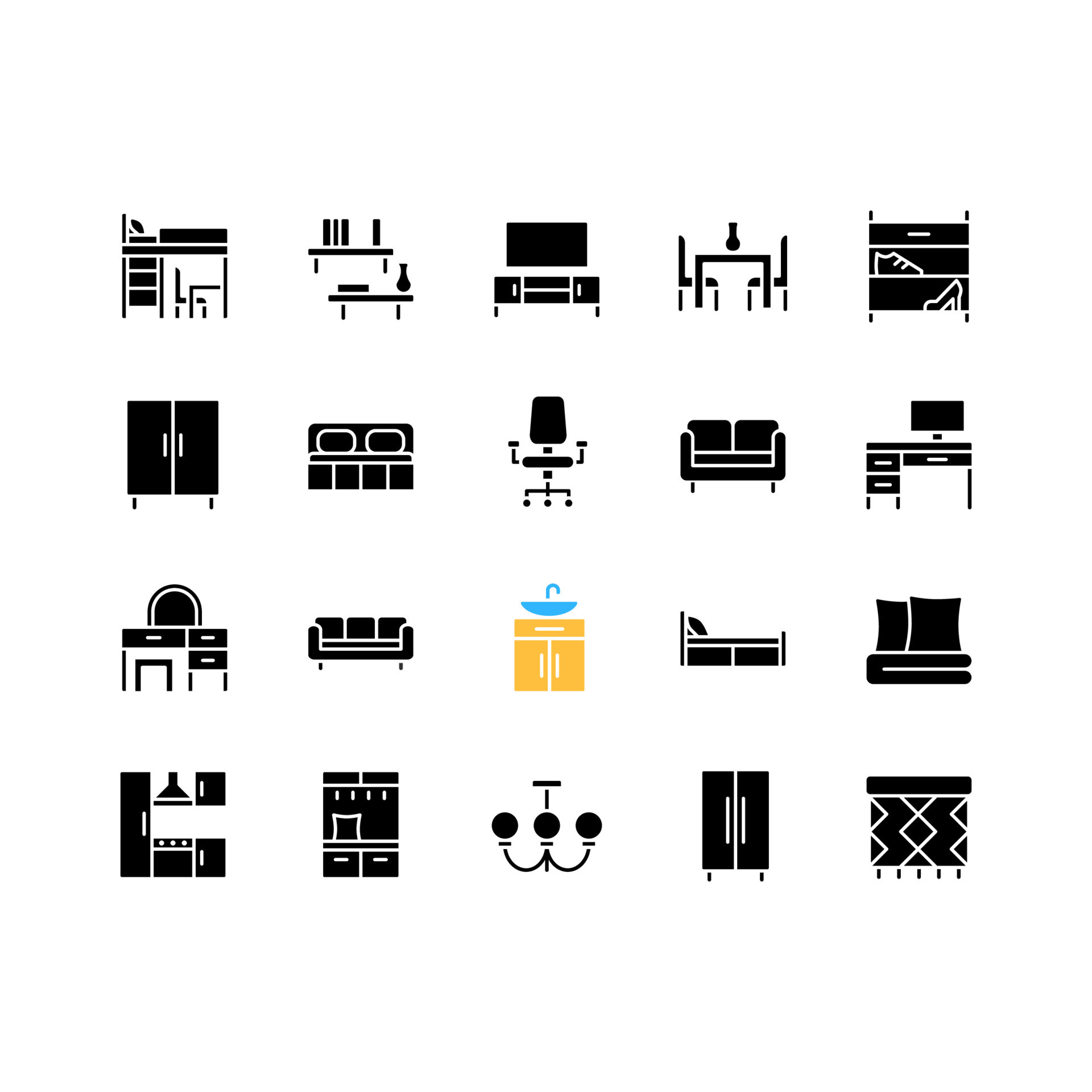 Unique household objects vector glyph icon set 23298699 Vector Art