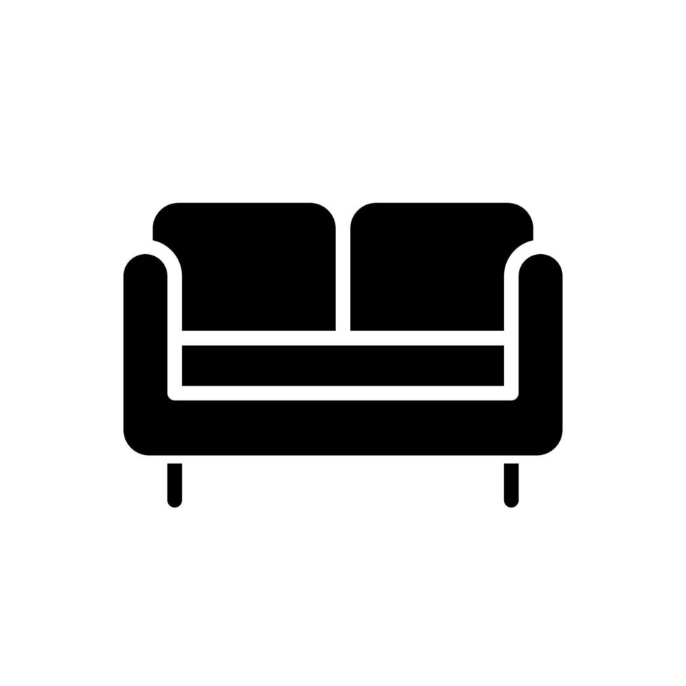 Loveseat black glyph icon. Small sofa for living room. Two-seat chair. Modern contemporary home furniture store. Silhouette symbol on white space. Solid pictogram. Vector isolated illustration