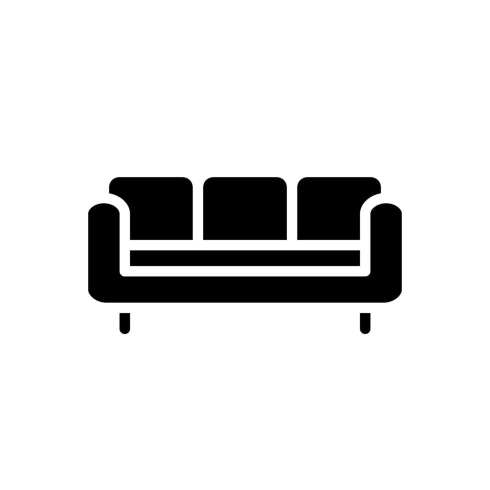 Sofa black glyph icon. Sectional leather couch. Furnishing for living room. Modern contemporary home furniture store. Silhouette symbol on white space. Solid pictogram. Vector isolated illustration