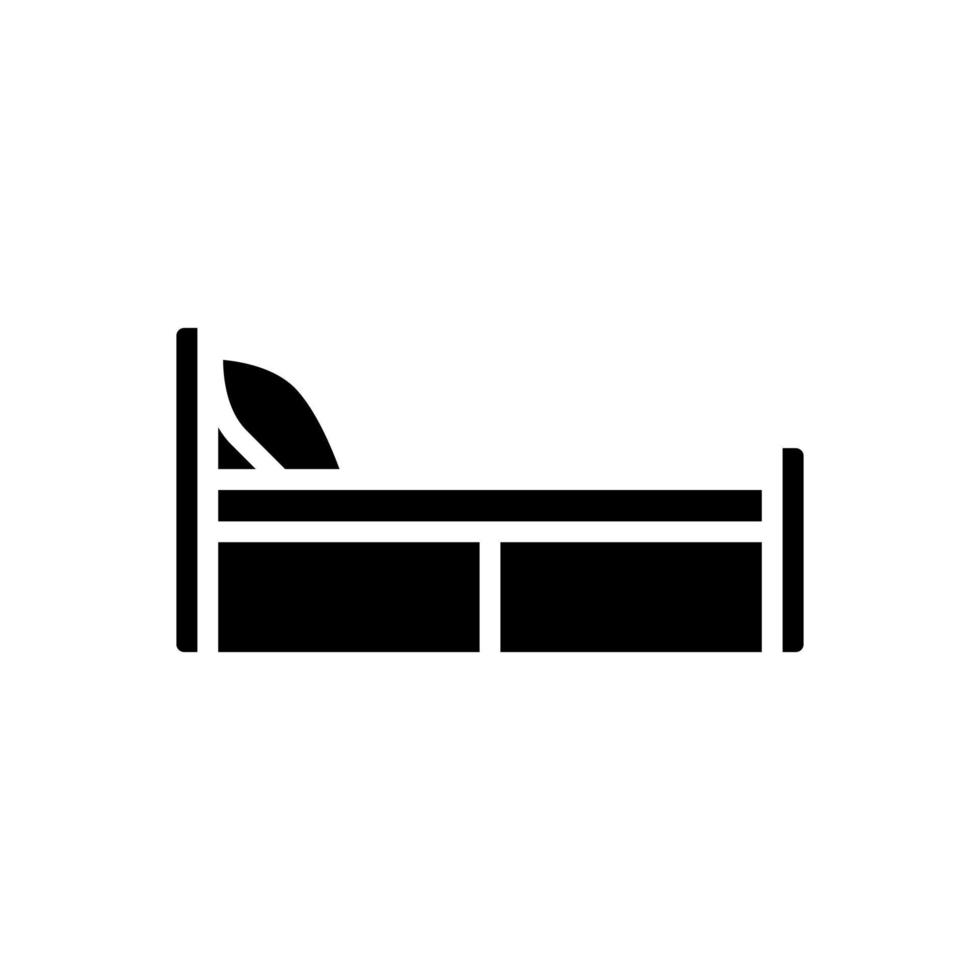 Single bed black glyph icon. Bedstead for solo sleeper. Bedroom furnishing. Modern contemporary home furniture store. Silhouette symbol on white space. Solid pictogram. Vector isolated illustration