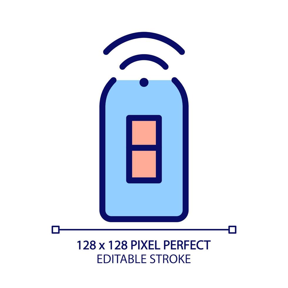 Smart light switch pixel perfect RGB color icon. Remote control of home lighting via smartphone. Automated device. Isolated vector illustration. Simple filled line drawing. Editable stroke