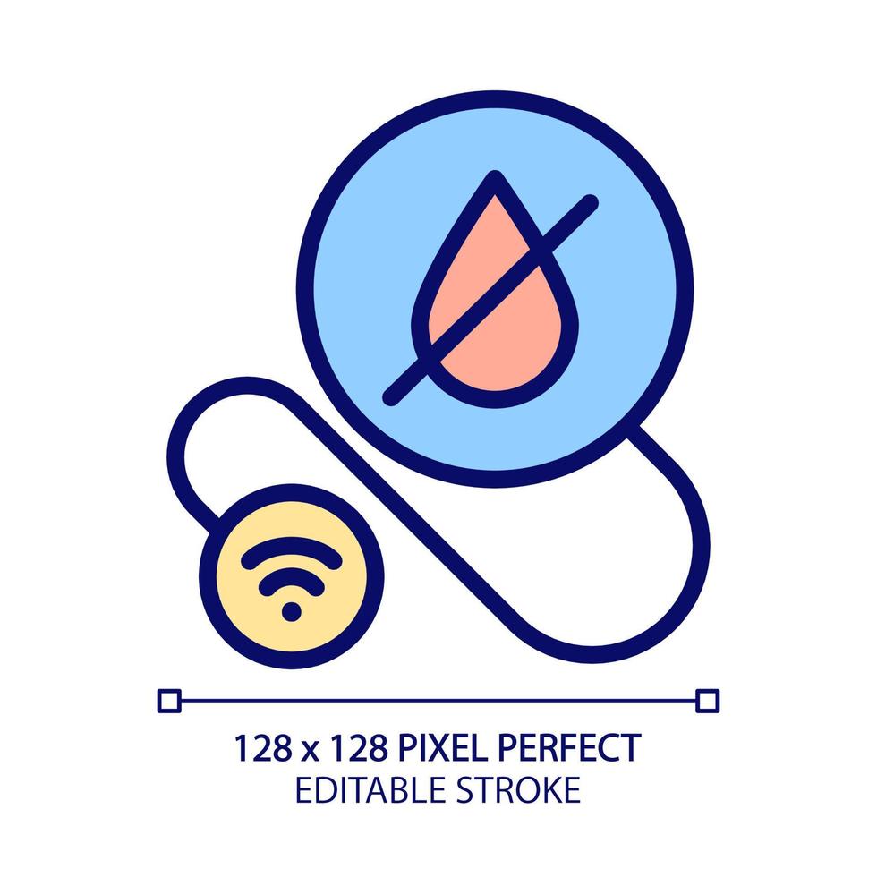 Smart leak detector pixel perfect RGB color icon. Prevent water leakage at home. Internet of things. Innovative technology. Isolated vector illustration. Simple filled line drawing. Editable stroke