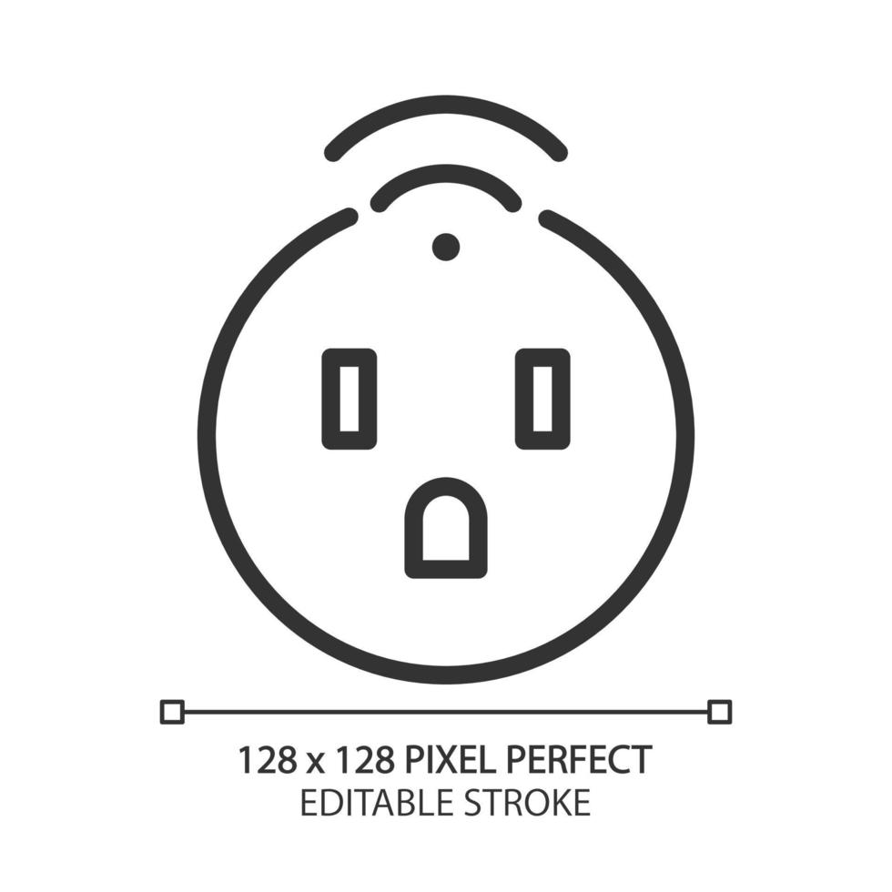 Smart socket pixel perfect linear icon. Home appliance. Internet of things. Remote control via smartphone. Thin line illustration. Contour symbol. Vector outline drawing. Editable stroke