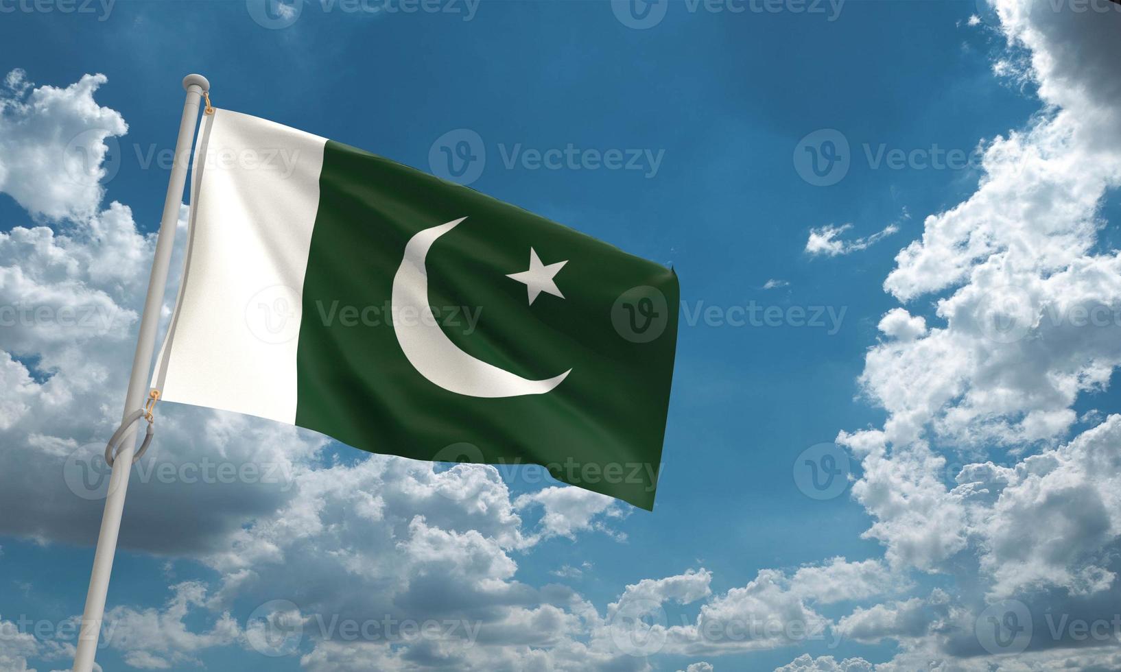 Pakistan day flag country national waving sign wind emblem icon blue sky background wallpaper copy space symbol decoration ornament freedom travel business politic government islam muslim.3d render photo