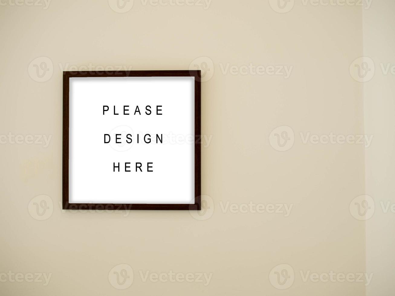 Frame wooden photo image white isolated background wallpaper empty blank copy space mock up interior studio indoor creative graphic design floor living room presentation canvas picture style realistic