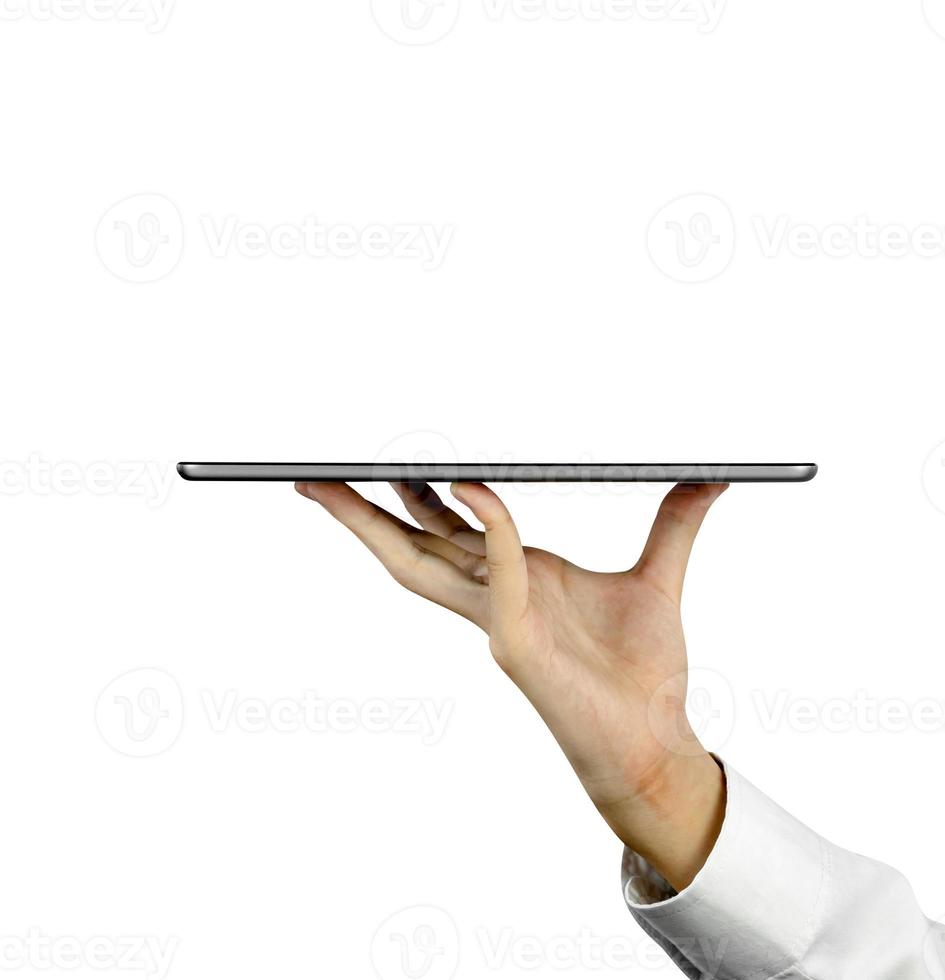 businessman hand holding white tablet computer isolated on white background,include clipping path photo