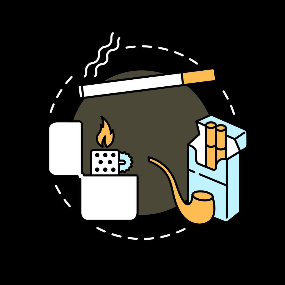 Smoking accessories concept icon for dark theme. Unhealthy habit. Nicotine addiction. Items for smoker abstract idea thin line illustration. Isolated outline drawing. Editable stroke vector